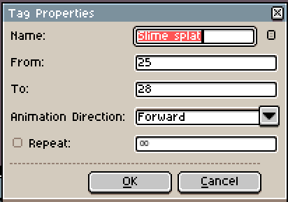 Tag properties showing the animation direction