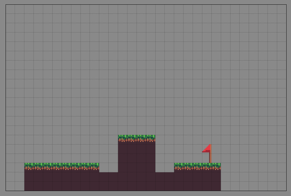 A level consisting of 3 platforms with a flag on the right most platform